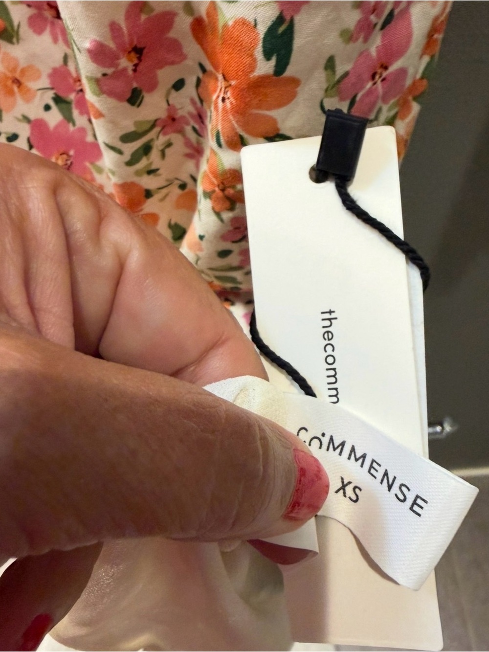 Commense Cream Floral Midi Dress with Pink and Orange Blossoms - Picture 3 of 4